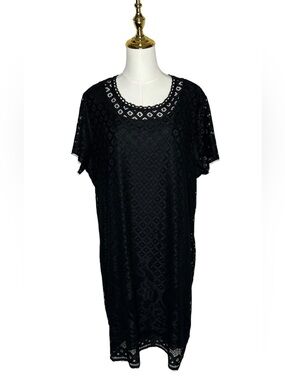 Isaac Mizrahi Whimsigoth Stretch Lace Midi Dress Dark Coquette Sz 2X Romantic